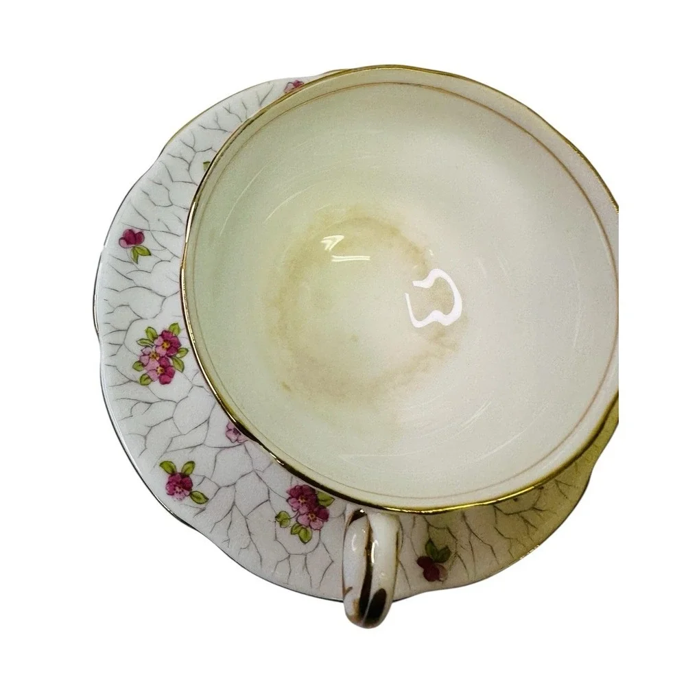 Adderley Tea Cup and Saucer Pink Chintz Painted Blossoms‎ Vintage Read